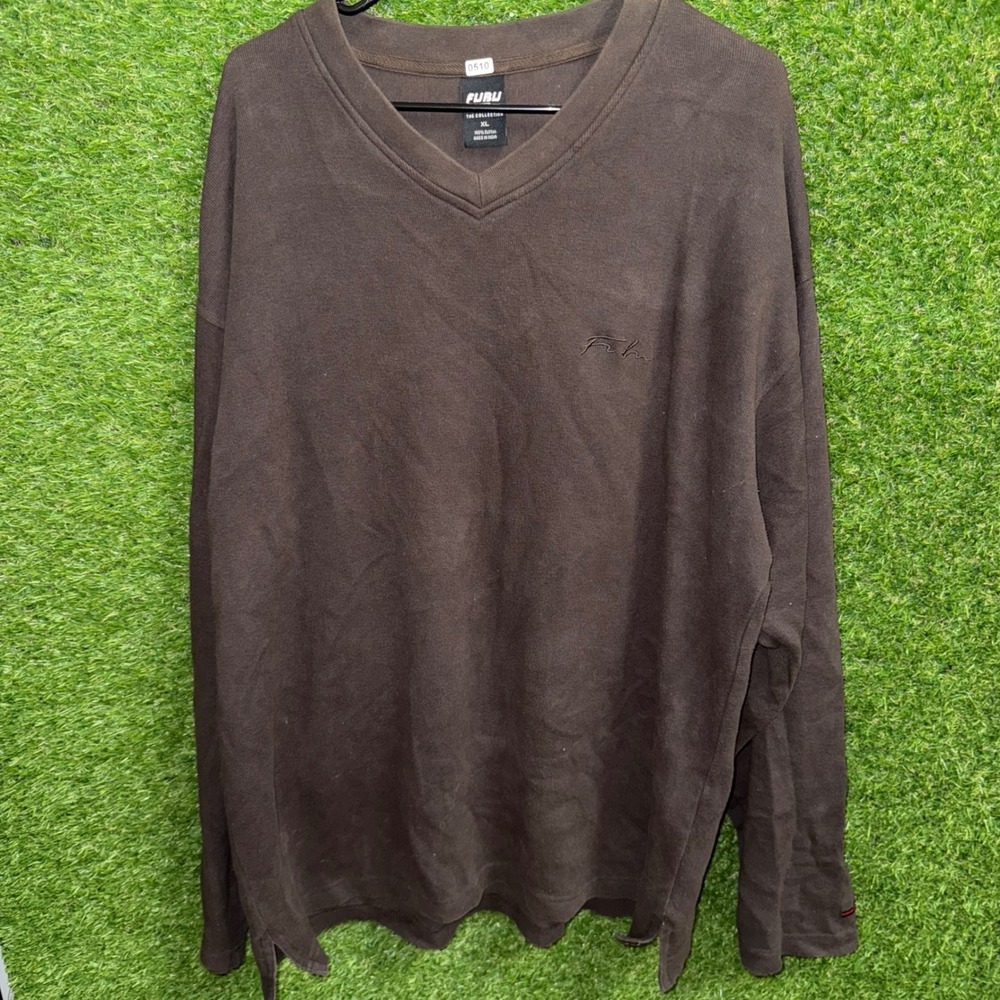 Vintage FUBU The Collection Brown V Neck Sweatshirt Mens‎ XL Cotton